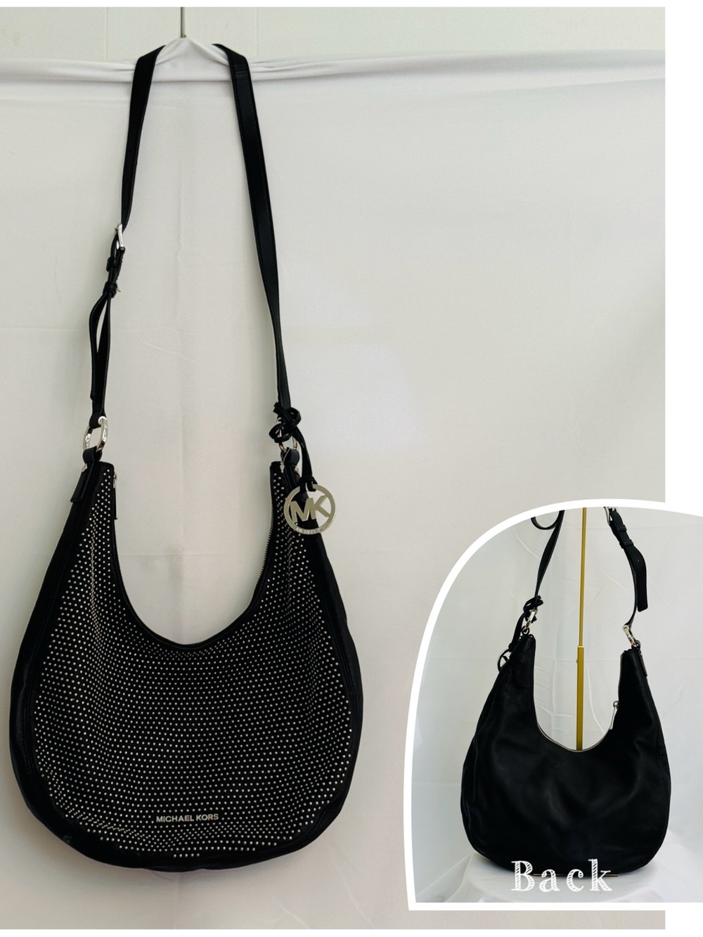 Michael Kors Black Studded Hobo Shoulder Bag. Leather